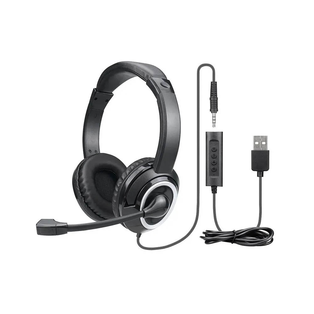Headset Multilaser HF600 40mm Preto P3 C/ Adaptador USB - PH427