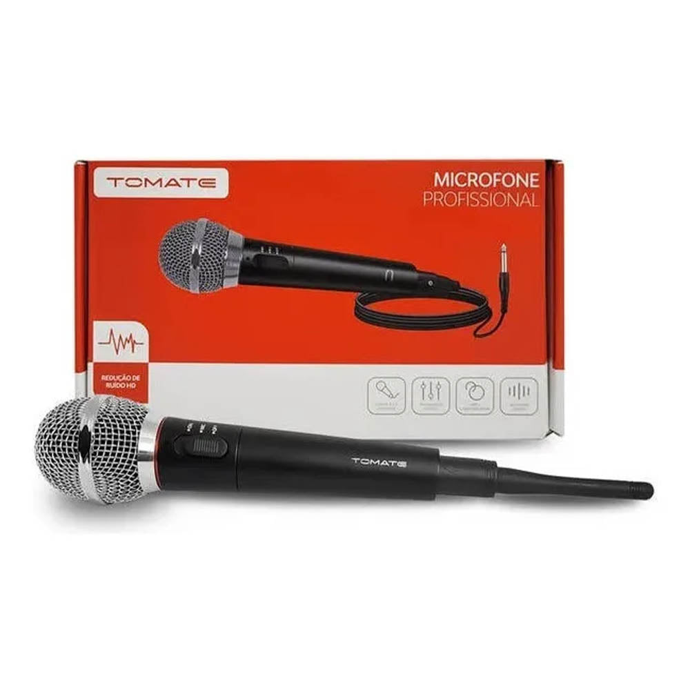 Microfone Com / Sem Fio 2.4G C/ Redução de Ruído HD 30m Profissional Tomate - MT-1201