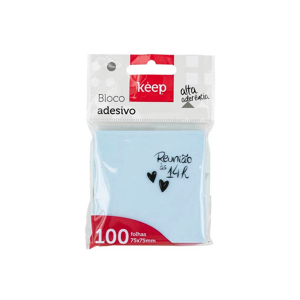 Bloco Adesivo 75x75mm Azul 100 Folhas Keep - EI019