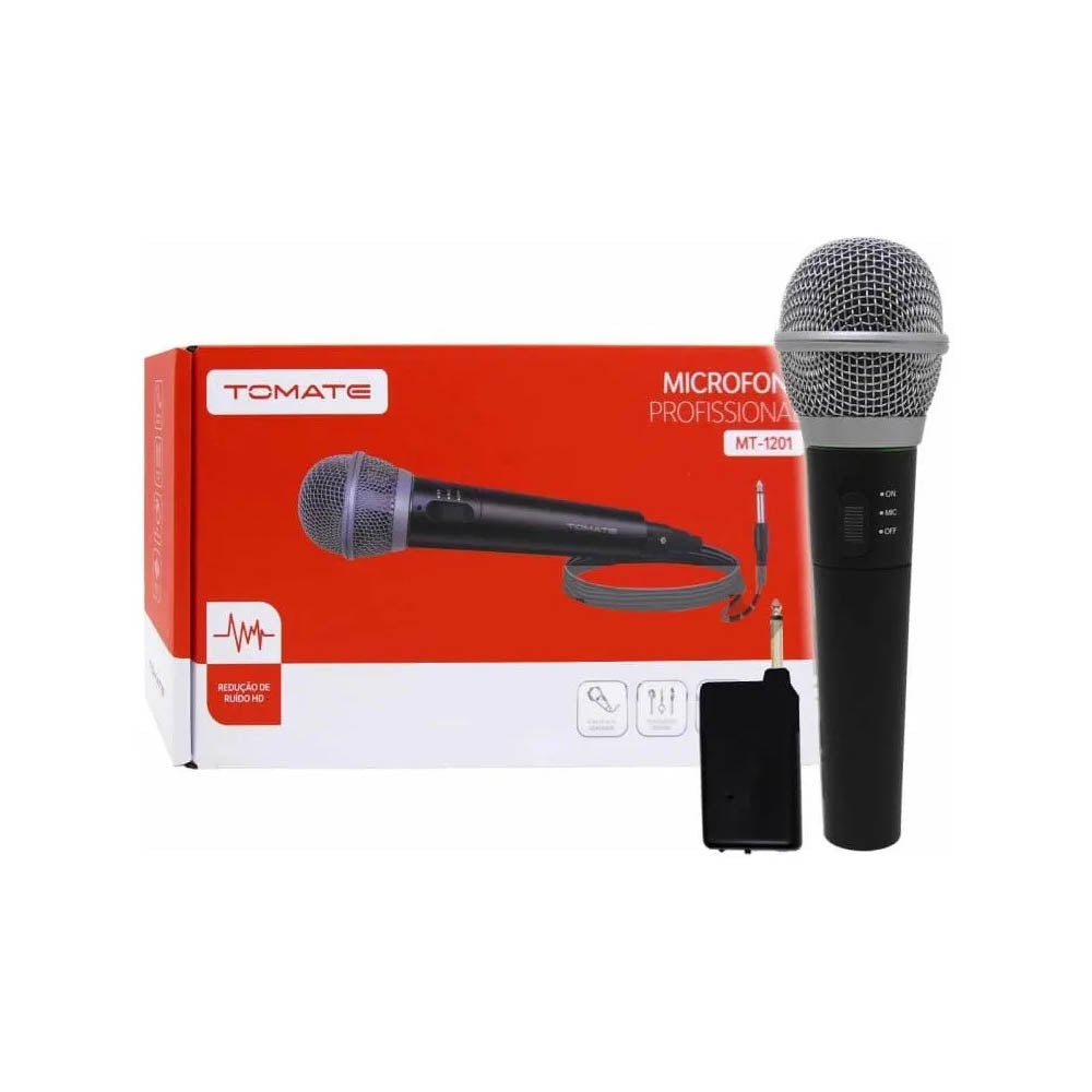 Microfone Com / Sem Fio 2.4G C/ Redução de Ruído HD 30m Profissional Tomate - MT-1201