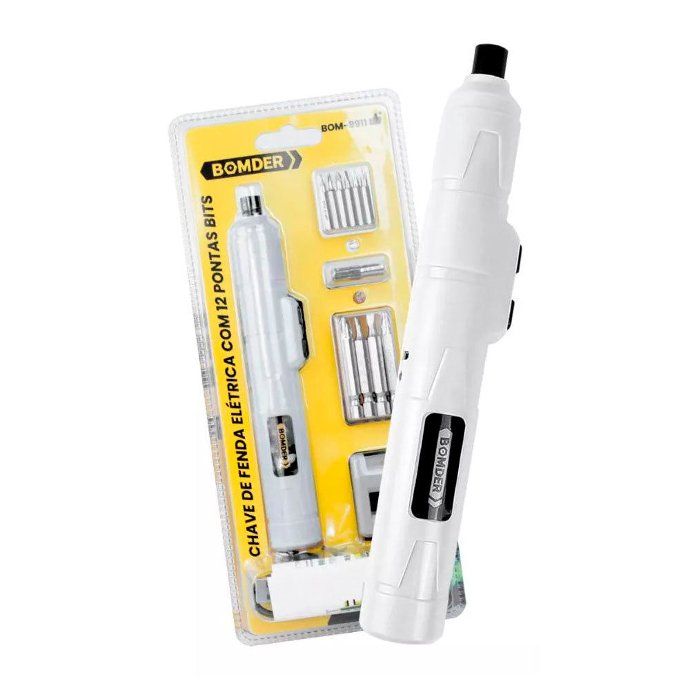 Chave de Fenda Elétrica Sem Fio Bomder 250Rpm 1300Mah C/ 12 Ponteiras - BOM-9911