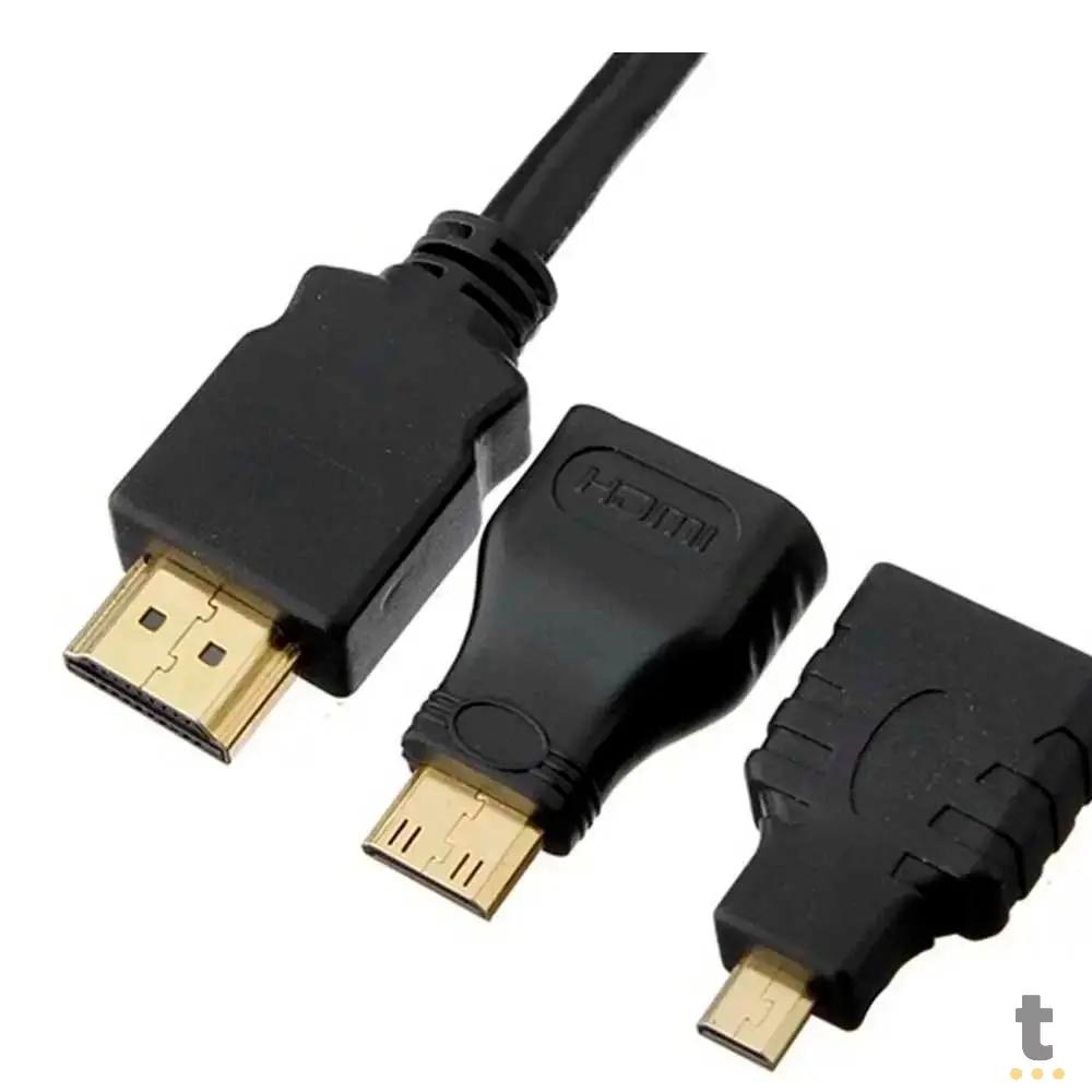 Adaptador Cabo Hdmi Para Mini Hdmi Micro Hdmi 1.5mt 3 Em 1 Full Hd Truedata