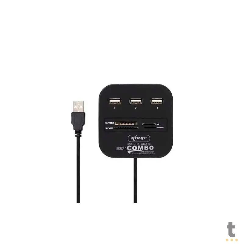 Adaptador Hub Usb 3 Portas + Leitor De Cartão De Memória Knup Hb-T58 Usb 2.0 Truedata