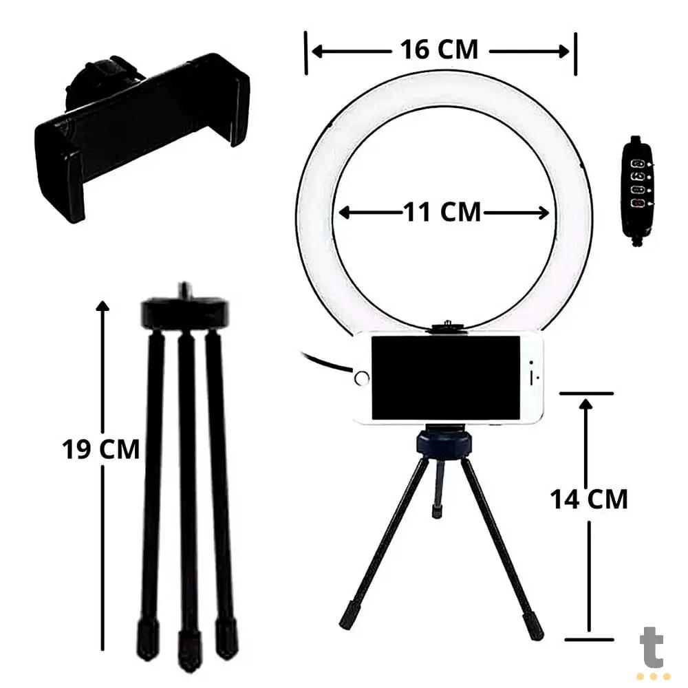Anel De Luz Ring Light 6 Pols Com Tripe de Mesa e Suporte para Celular Truedata