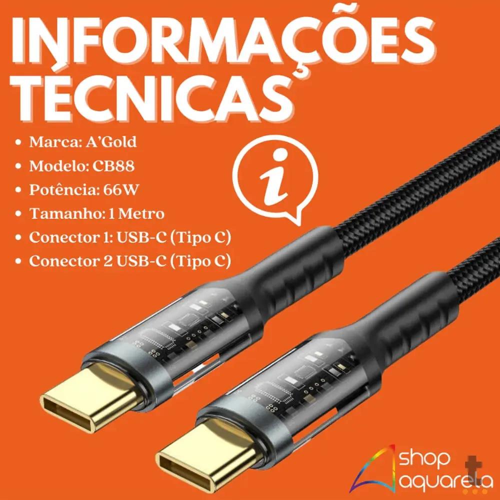 Cabo de Dados aGold Usb Tipo C Turbo 66W - CB88 Truedata