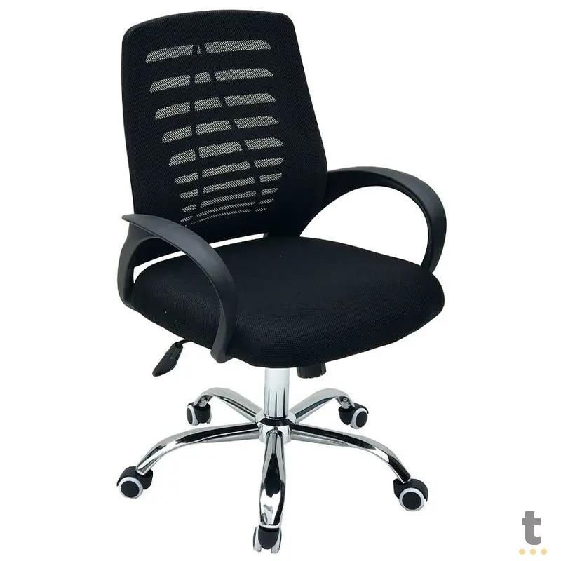 Cadeira Escritório Giratoria C/ Altura Ajustavel Base Cromada Xh-6044b Preta TV Truedata