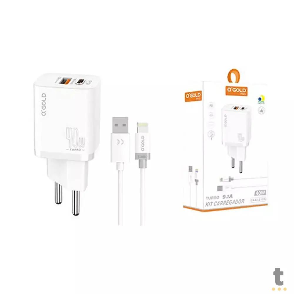 Carregador De Parede aGold Usb Lightning Tipo C Turbo 40W 9.1A - CA42-2 Truedata