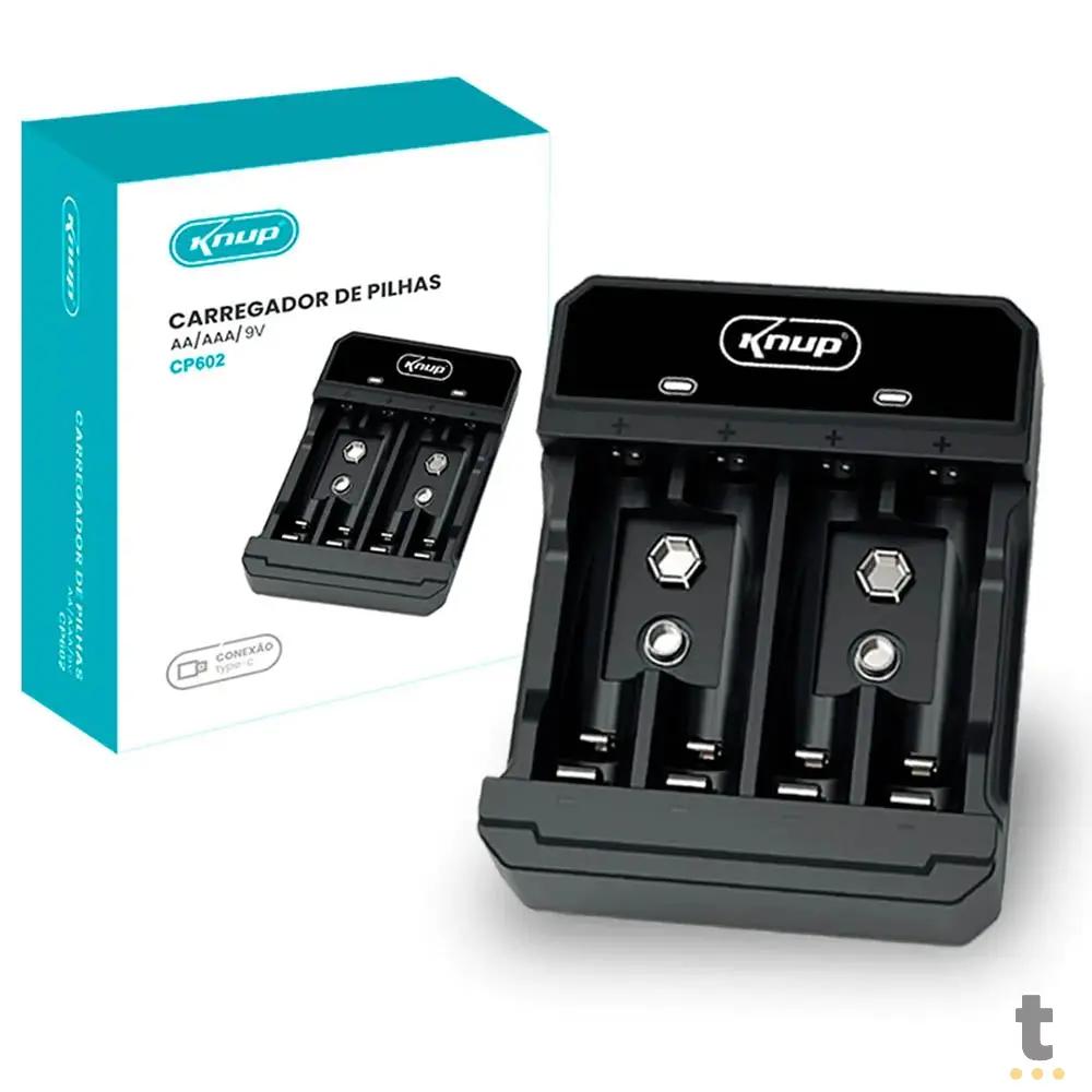 Carregador De Pilhas Knup AA / AAA / 9V - CP602 Truedata