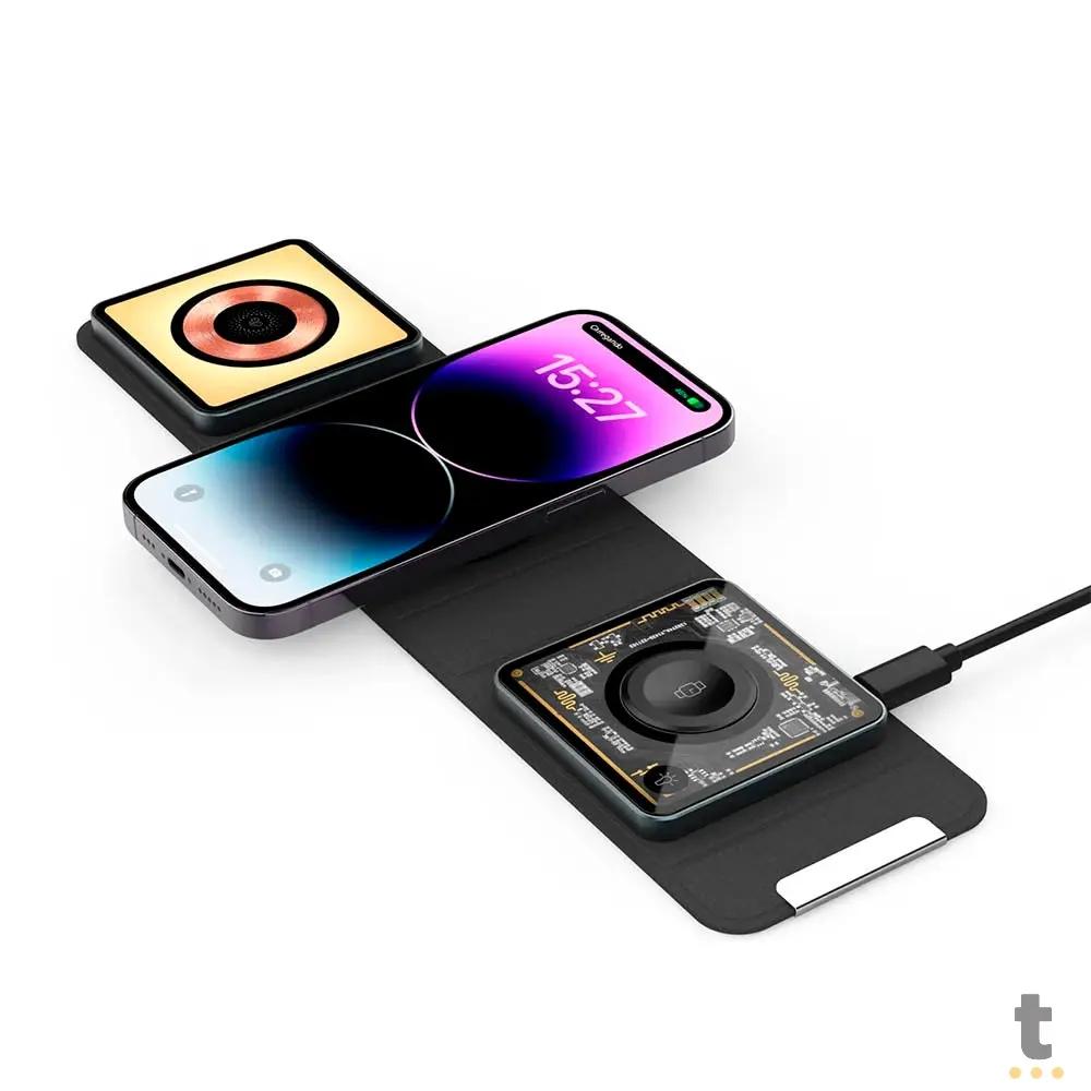 Carregador Sem Fio por Indução 3 em 1 Wireless Future Gshield Preto - GS-6514 Truedata