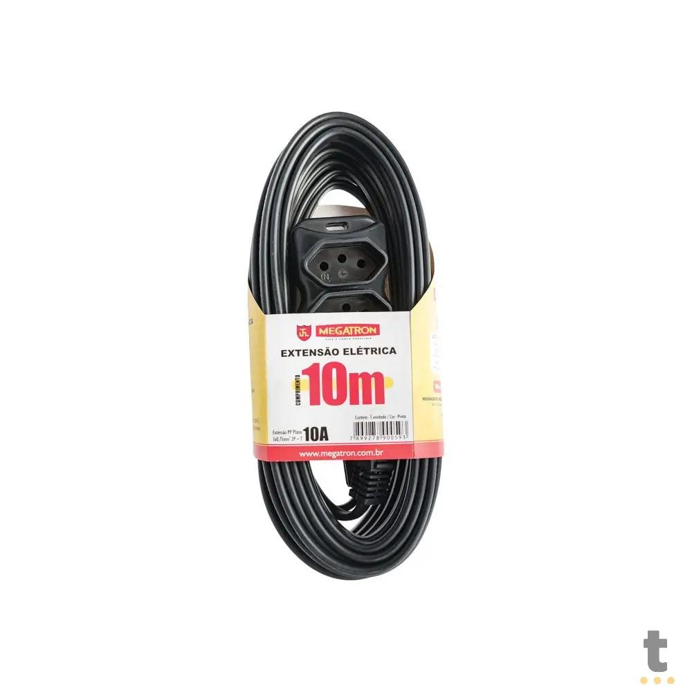 Extensão Elétrica Megatron 3 Tomadas pl 0,75mm 10A Preta 10mt - 29891 Truedata