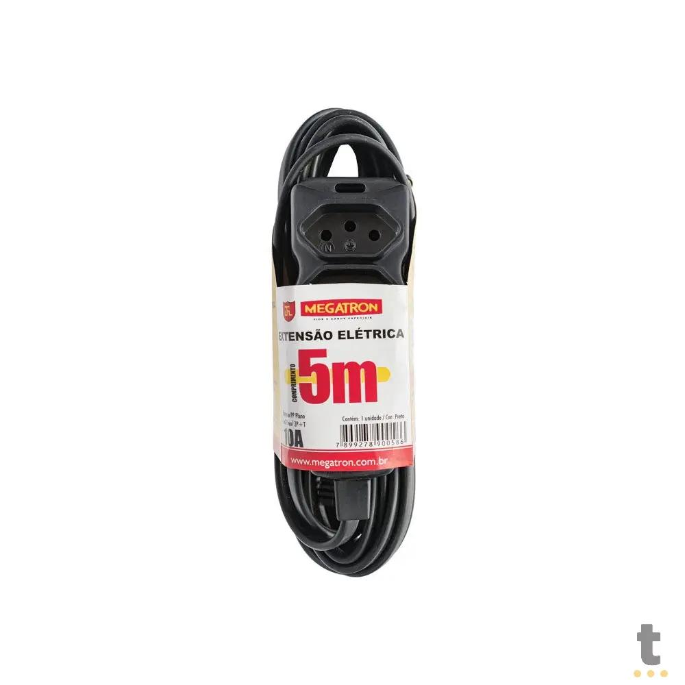 Extensão Elétrica Megatron 3 Tomadas pp 0,75mm 10A Preta 5mt - 29890 Truedata