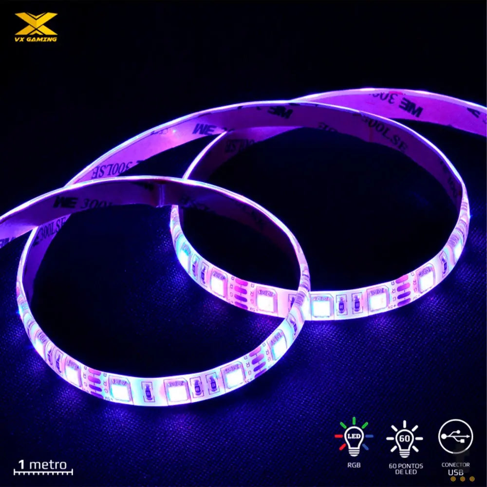 Fita Led RGB Para Gabinete VX Gaming Com Controlador 1mt - LRU1 Truedata