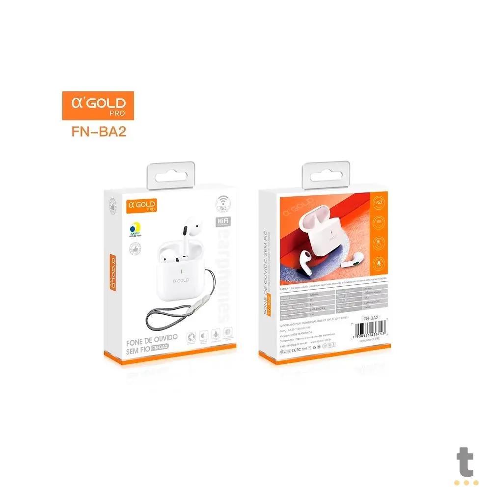 Fone De Ouvido Bluetooth aGold Pro Hi-Fi Branco C/ Estojo Carregador - FN-BA2 Truedata