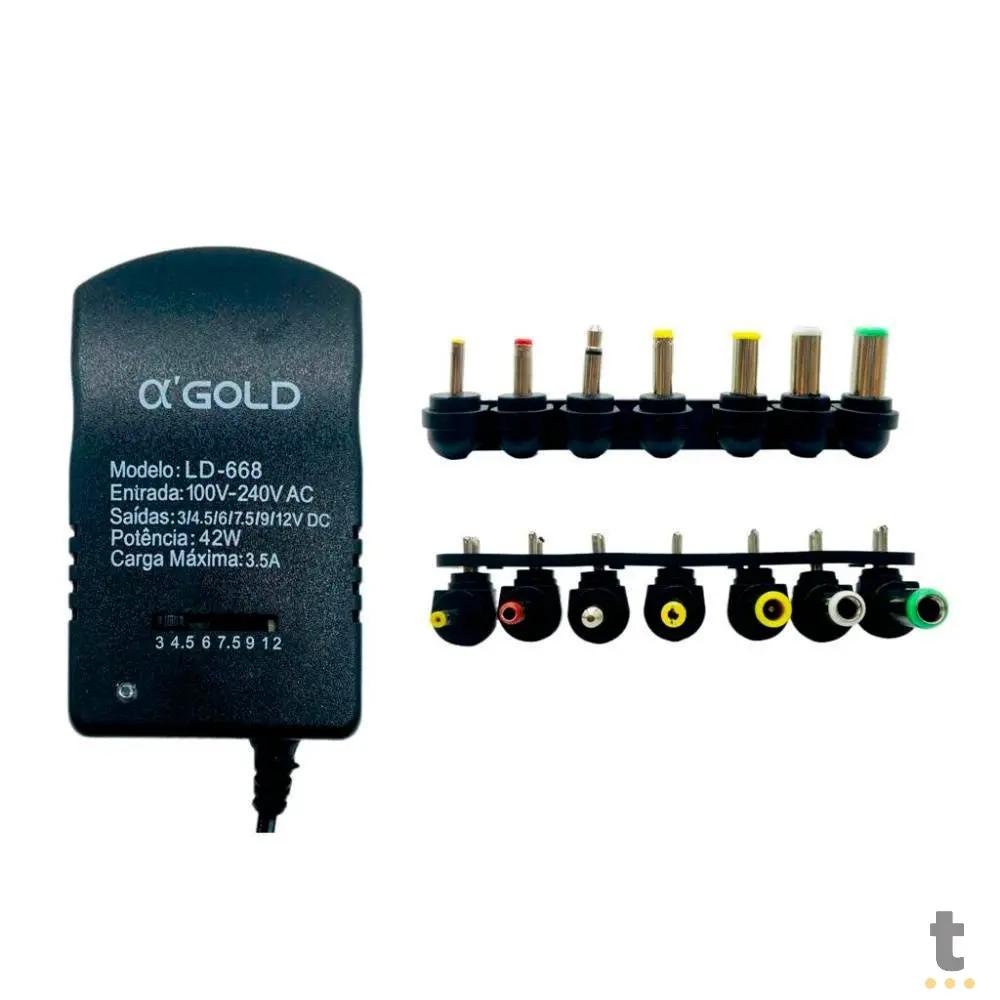 Fonte de Alimentação Universal 3.5A 42W Gold C/ Ajuste de Voltagem 7 Plugues - LD-668 Truedata