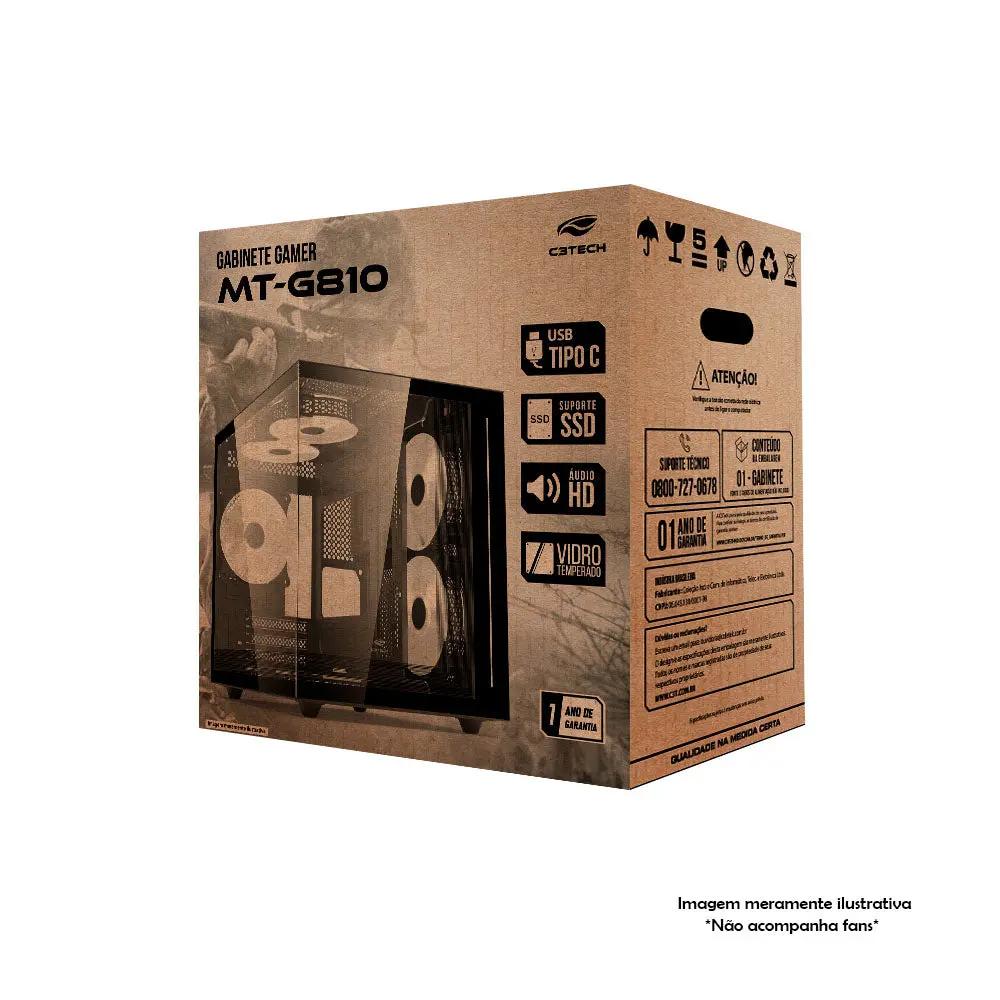 Gabinete Gamer C3Tech Aquarius Mid Tower C/ Frente e Lateral em Vidro Temperado e RGB S/ Fonte Preto - MT-G810BK Truedata