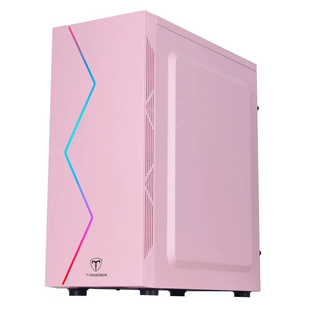 Gabinete Gamer T-Dagger Mid Tower P03P Com Lateral em Acrílico Rosa - TGC-P03P Truedata