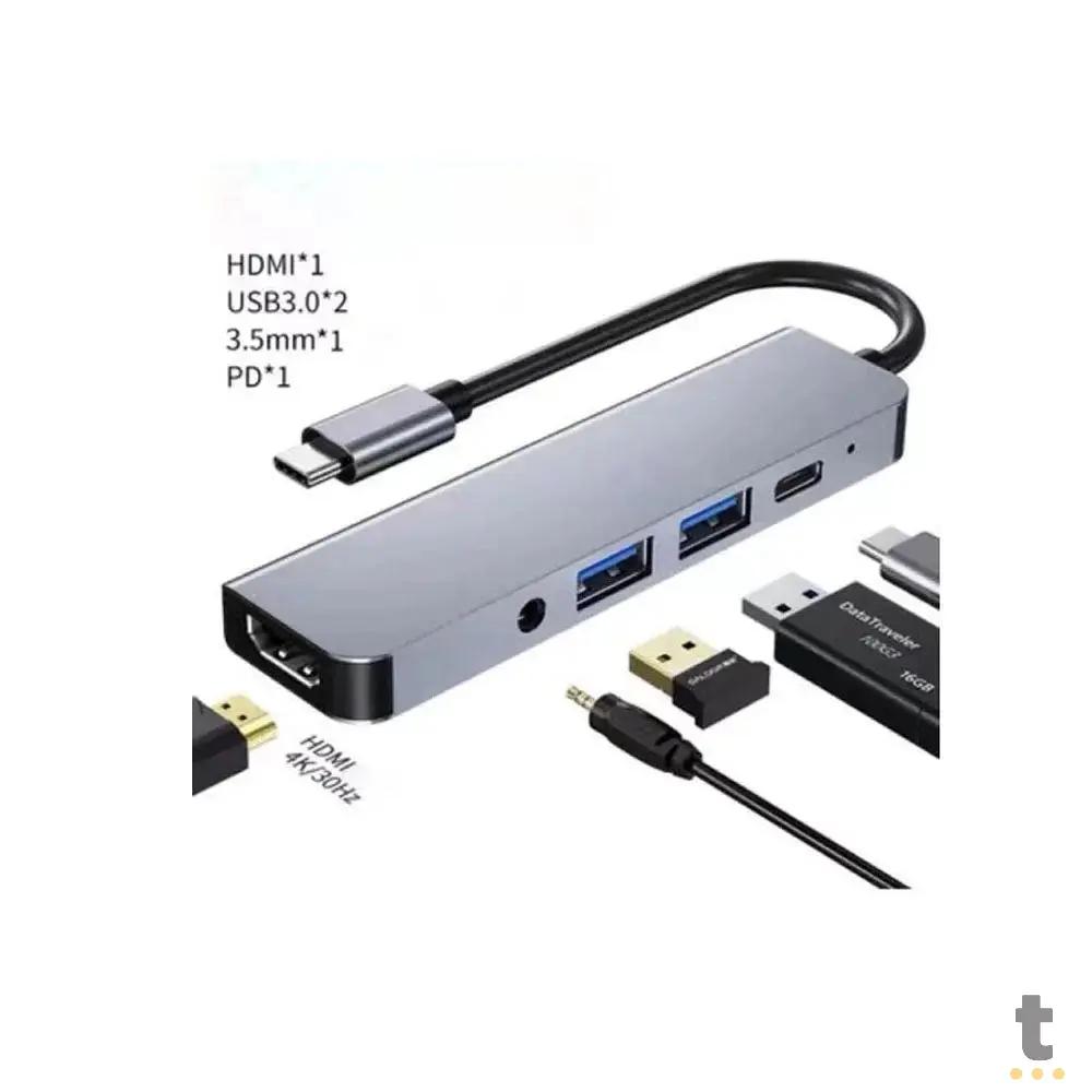 Hub USB Tipo C P/ HDMI + 2 Portas Usb + USB-C Tomate + Audio P2 - MTV-615 Truedata