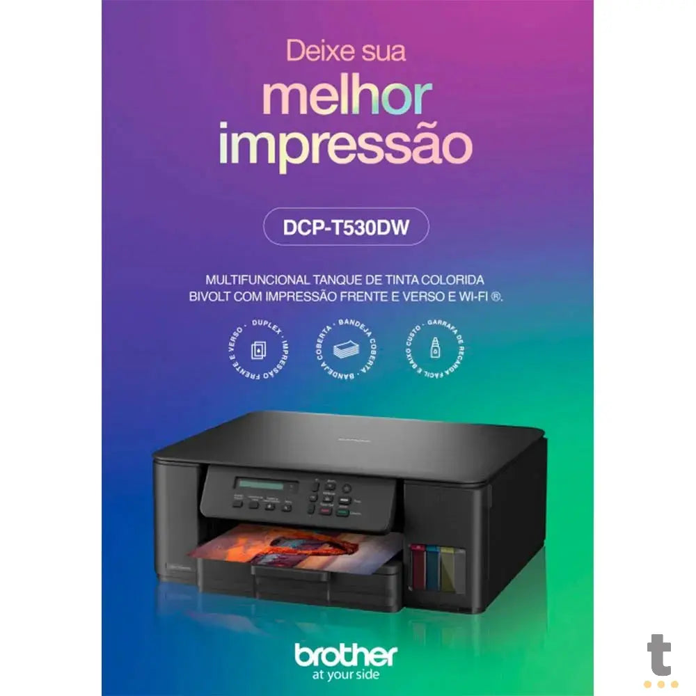 Impressora Multifuncional Tanque De Tinta Brother InkBenefit Colorida Duplex Wi-Fi Bivolt - DCP-T530DW - Refil BTD100 Truedata