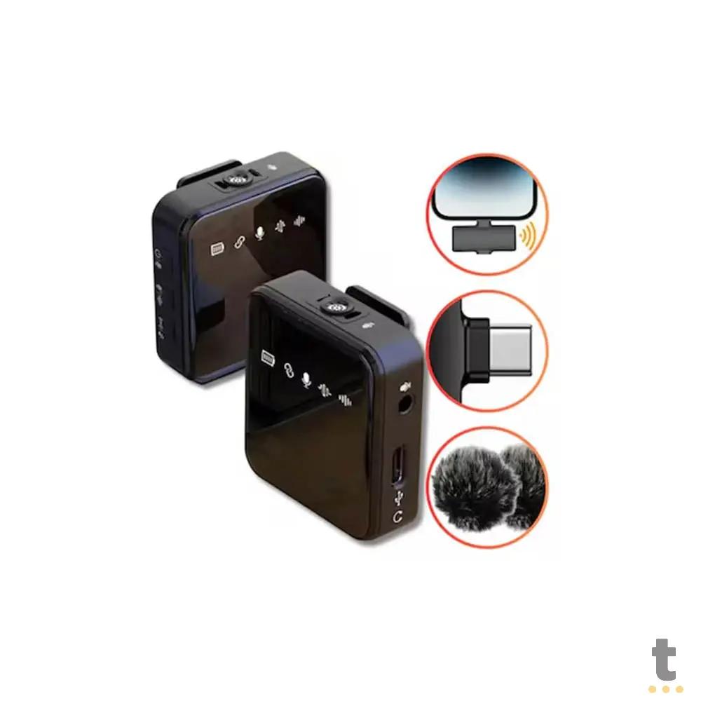 Kit C/ 2 Microfones Sem Fio Lapela Tipo C aGold C/ Longa Duração de Bateria e Abafador de Ruído - MCF-19 Truedata