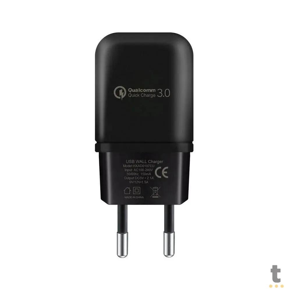 Kit Carregador de Parede Turbo Slim + Cabo Nylon Kevlar Preto USB Tipo C / USB 1,5m GShield - GS-8326 Truedata