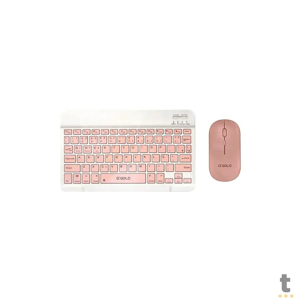 Kit Teclado E Mouse Sem Fio aGold Conexão BT Rosa - TCD-03 Truedata