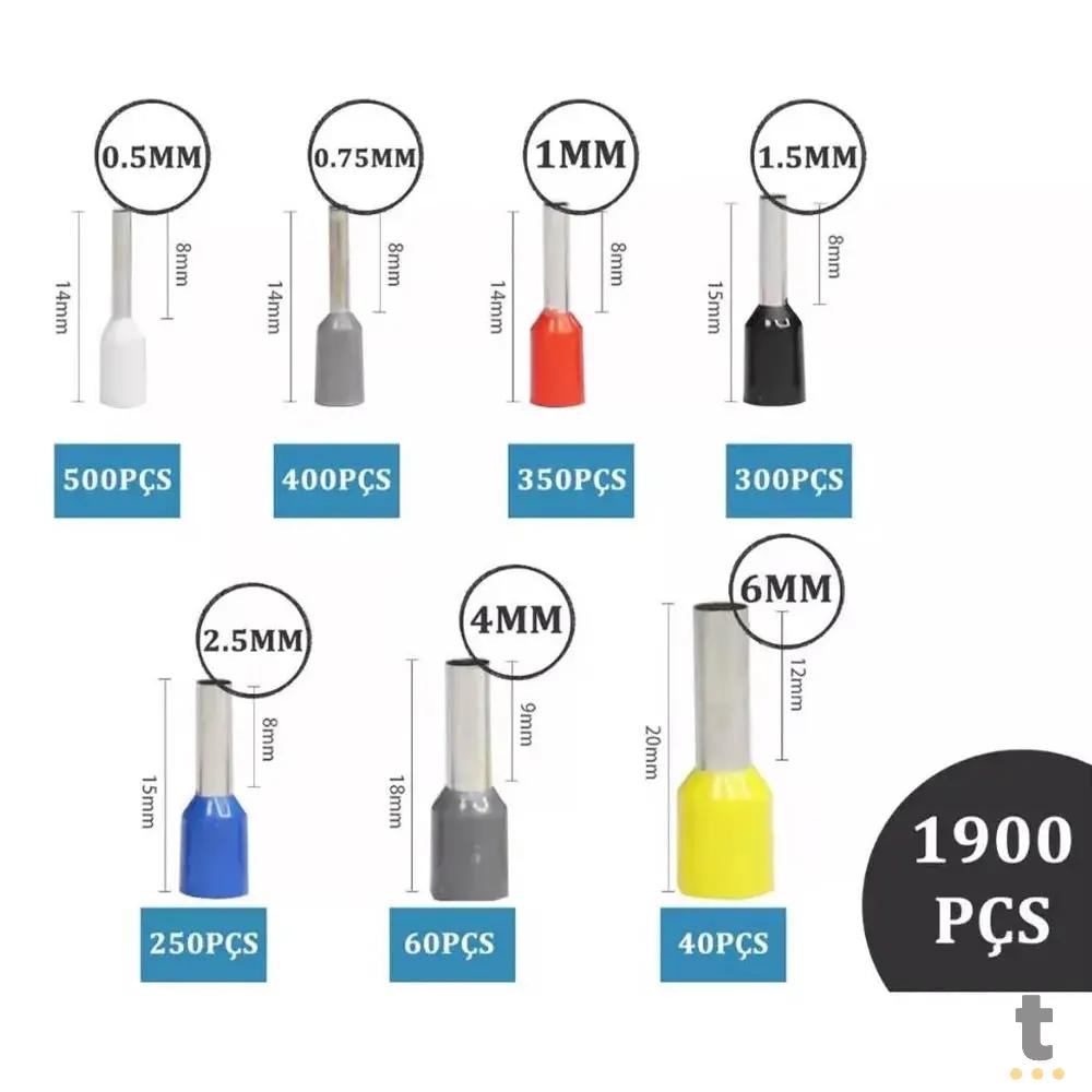 Kit de Terminais Ilhos 1900Pcs BomVink Tubulares Eletrica 0.5mm até 0.6mm - BOM-5521 Truedata