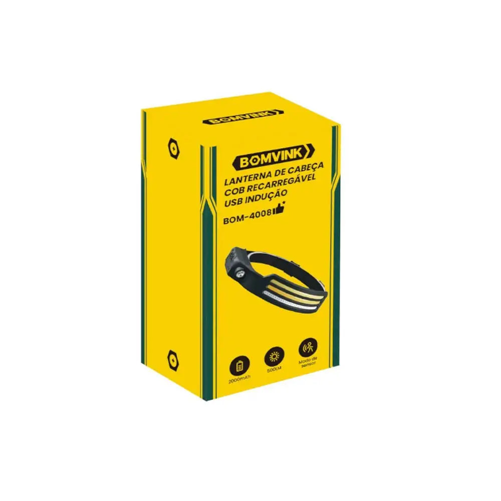 Lanterna de Cabeça Head Light com COB Indução 500lm Recarregável 2000Mah Bomvink - BOM-4008 Truedata