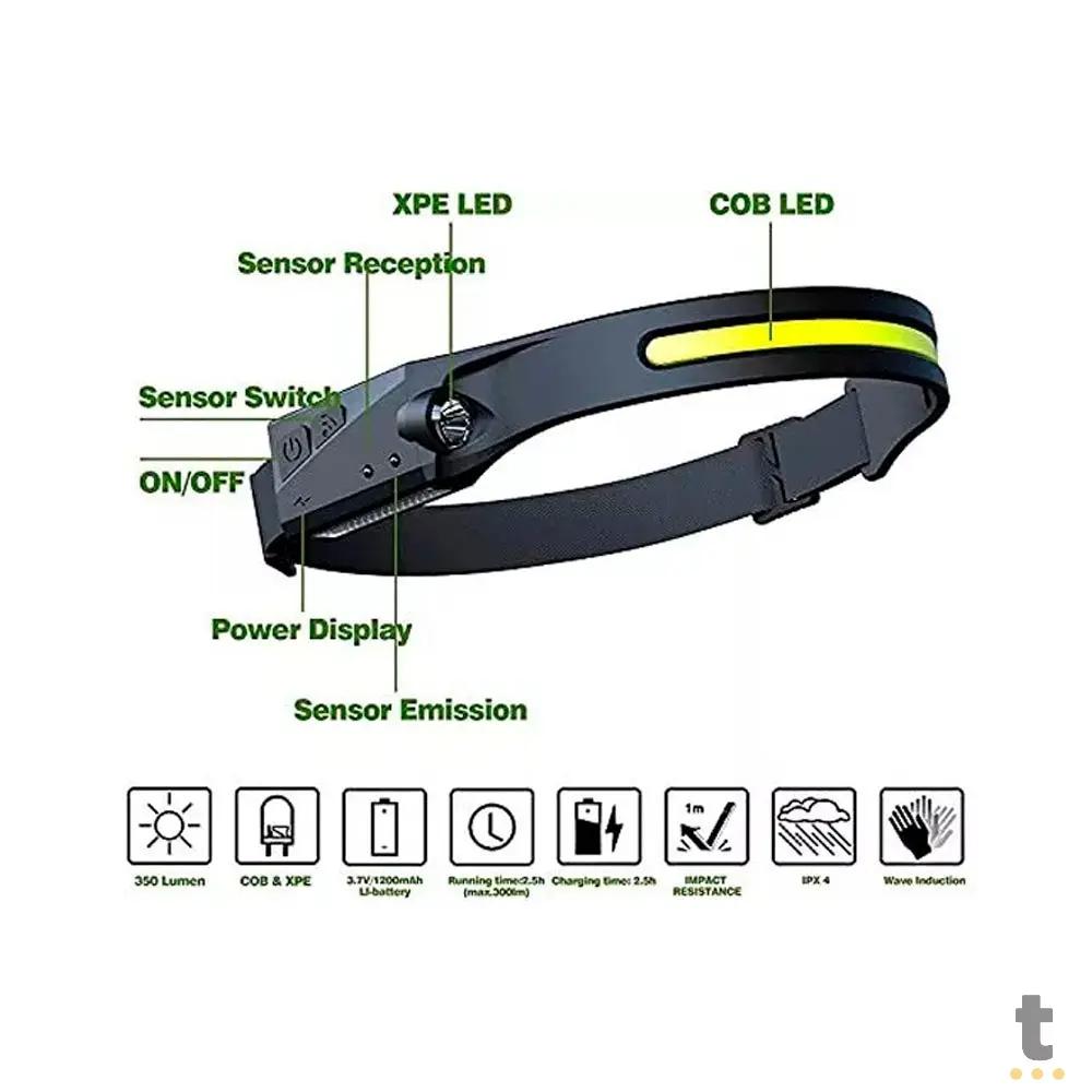 Lanterna de Cabeça Head Light com Sensor de Visão Geral LED Recarregável Leon - LA140 Truedata