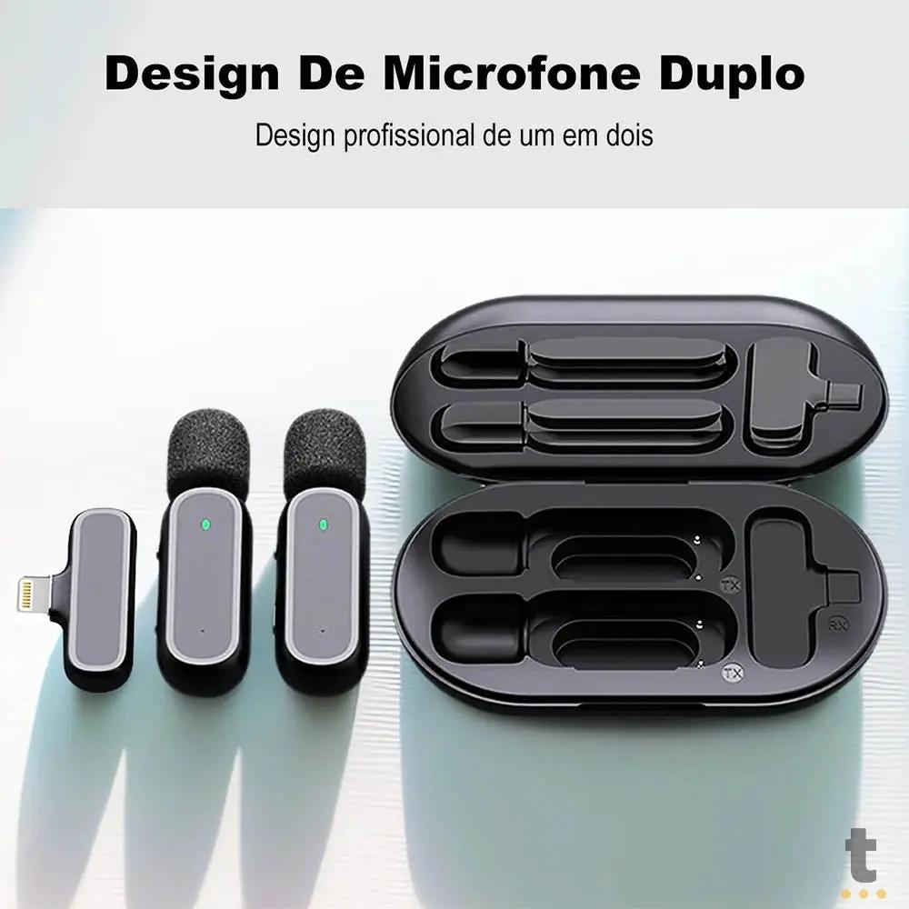Microfone Sem Fio Wireless Lapela Tipo C Out Vision C/ 2 Microfones e Base de Carregamento Truedata