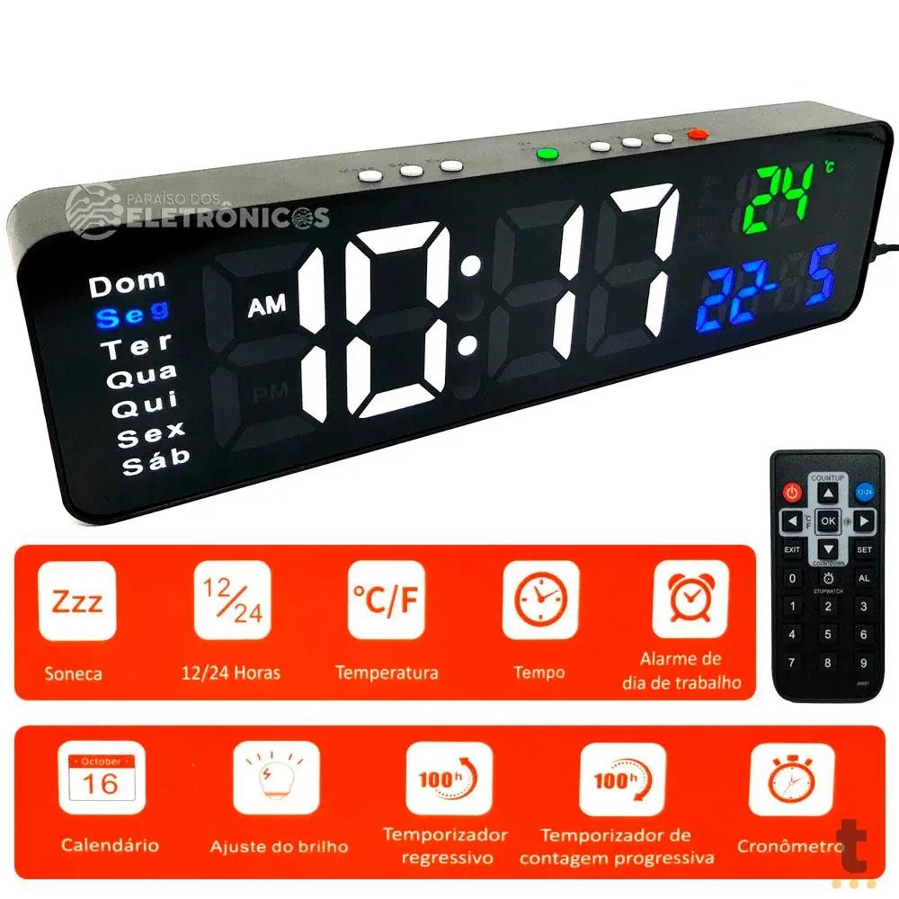 Relogio De Parede Led Digital Color Lelong C/ Controle Remoto - LE-2165 Truedata
