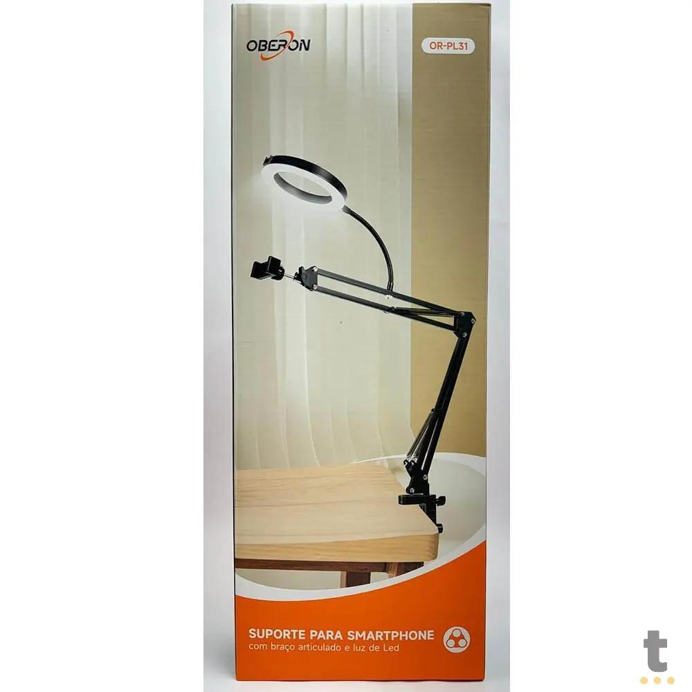 Suporte De Mesa Para Celular com Braço Articulado e Ring Light Branco Oberon - OR-PL31 Truedata