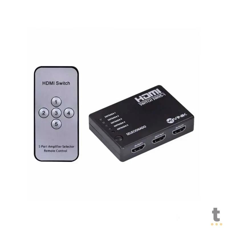 Switch Hdmi 5 Portas Vinik - Controle Remoto - Conecta Até 5 Aparelhos Em 1 Monitor Truedata