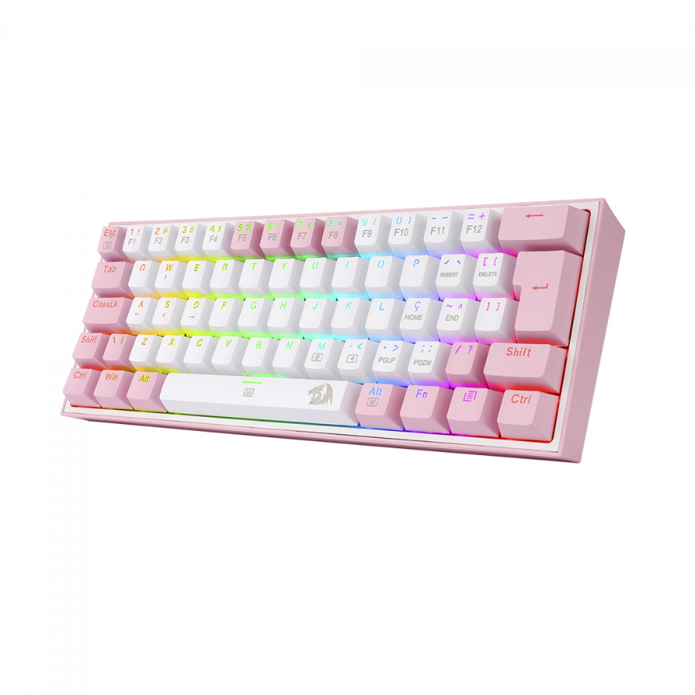 Teclado Gamer Mecânico Redragon Fizz Sakura Lollipop Branco Switch Blue - K617-RGB-WP