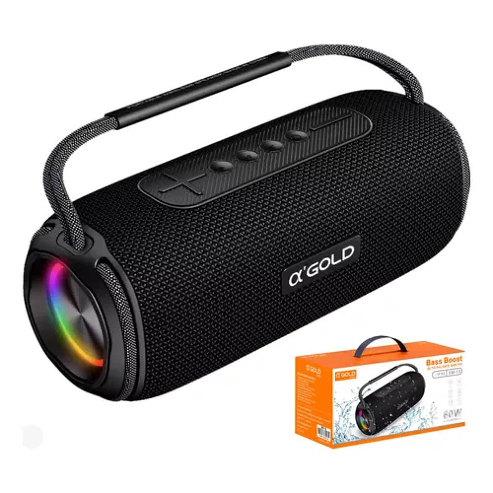 Caixa de Som Portátil Bluetooth aGold 60W IPX6 Duração Até 6hrs - SM-15