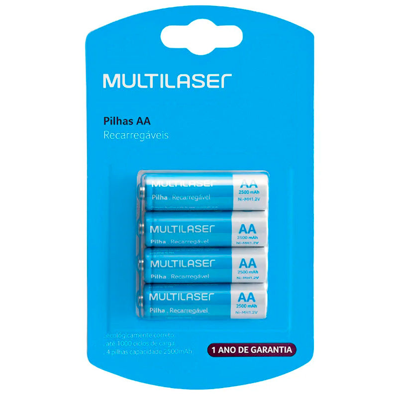 Pilha Recarregável AA 2500mah Multilaser (Blister C/ 4 Pilhas) - CB052