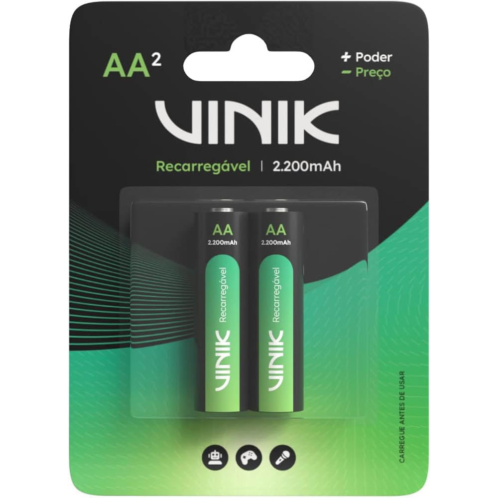 Pilha Recarregável AA 2200Mah 1.2v Vinik (Blister C/ 2 Pilhas) - VP2AB4R