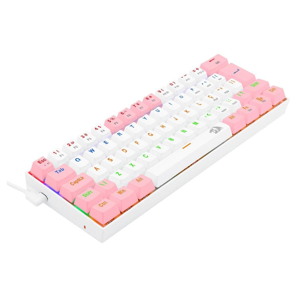 Teclado Gamer Mecânico Redragon Lakshmi RGB Branco e Rosa - K606PW-R (PT-BROWN)