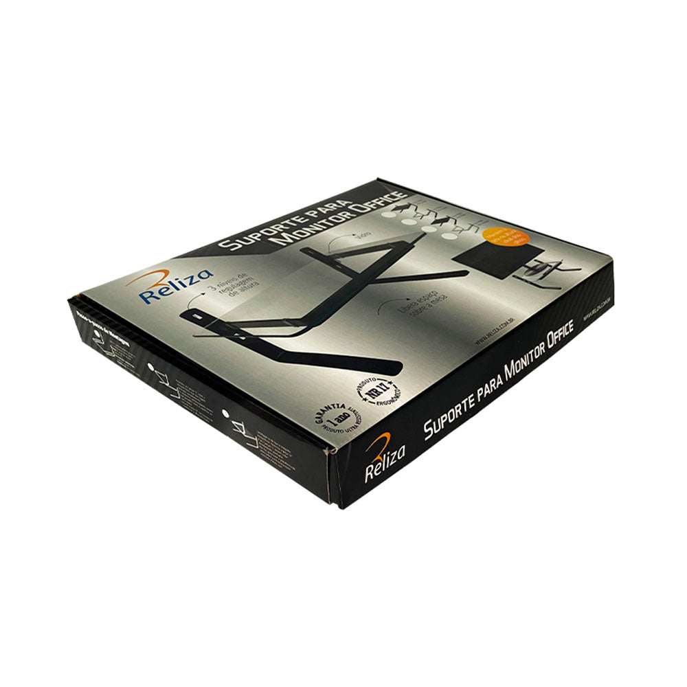 Suporte para Monitor Office em Vidro C/ Ajuste Reliza Preto - 007025