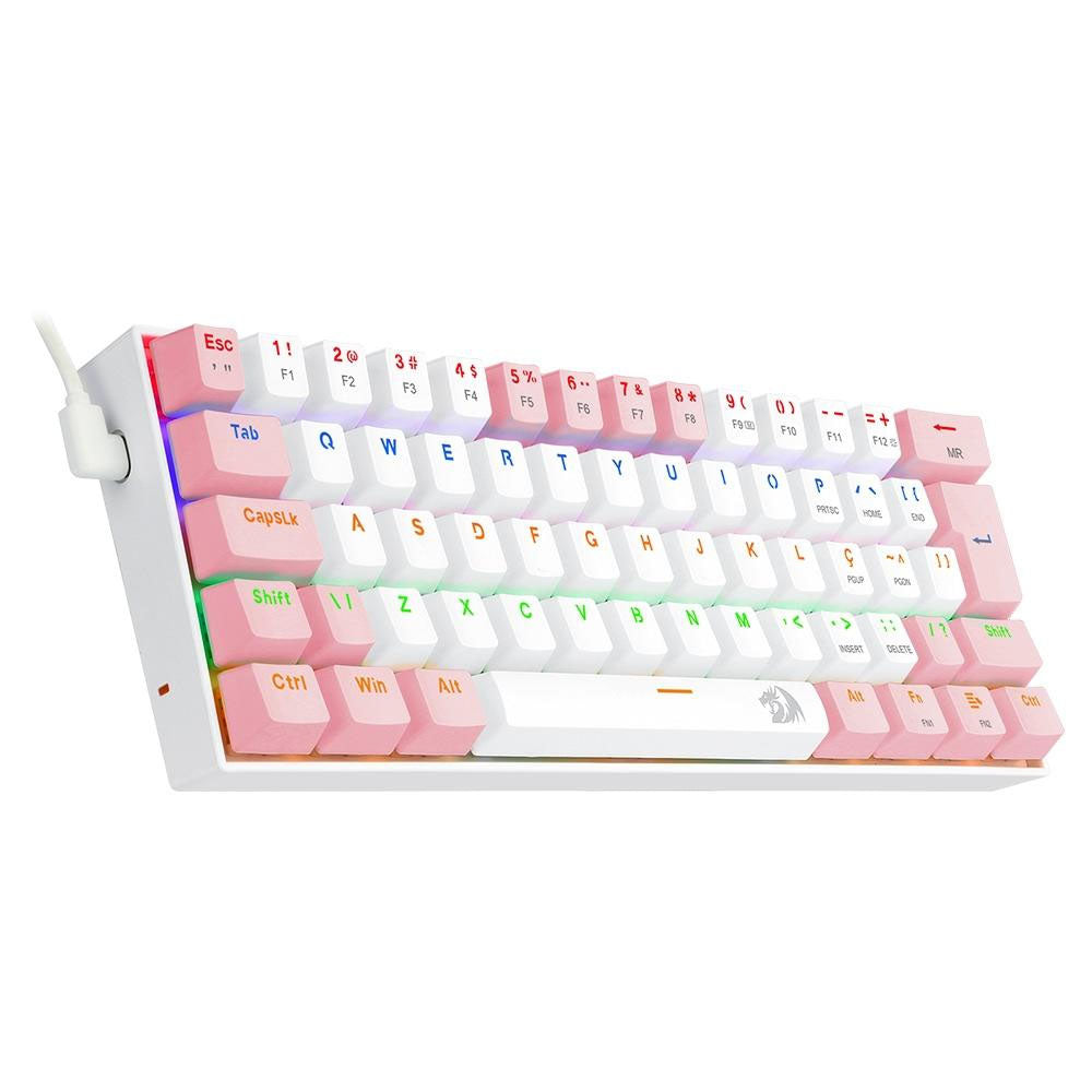Teclado Gamer Mecânico Redragon Lakshmi RGB Branco e Rosa - K606PW-R (PT-BROWN)