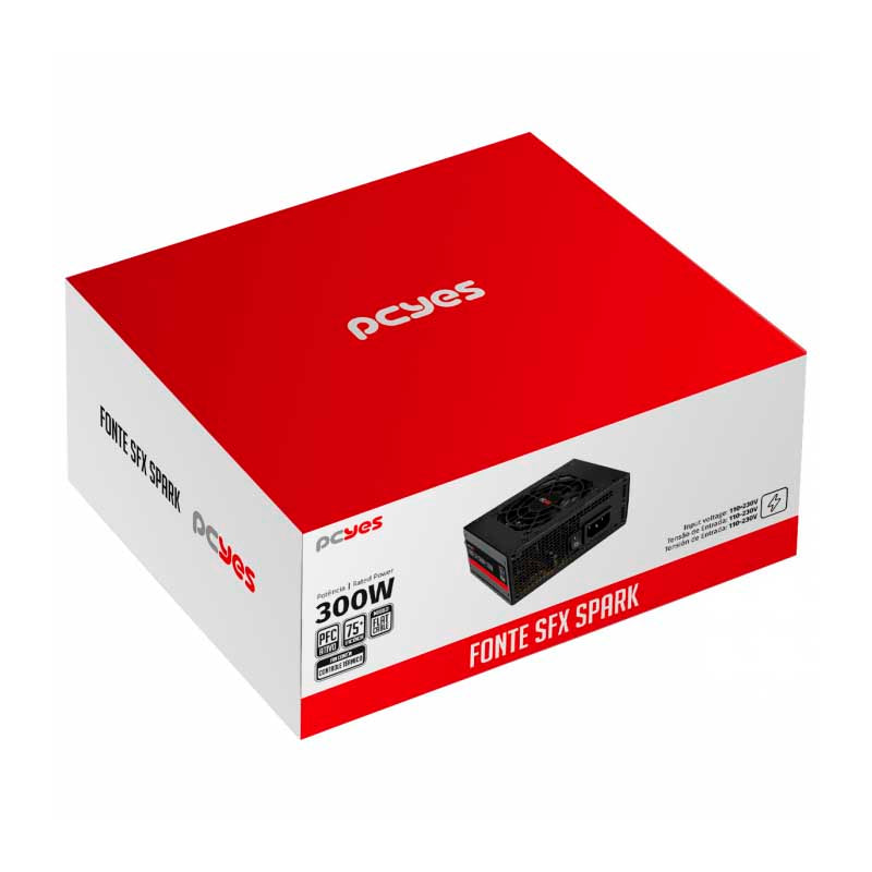 Fonte Atx para Gabinete Slim 300W PCYes SFX Real Spark 75+ Pfc Ativo Cabos Flat - SPKP300MBPT Truedata