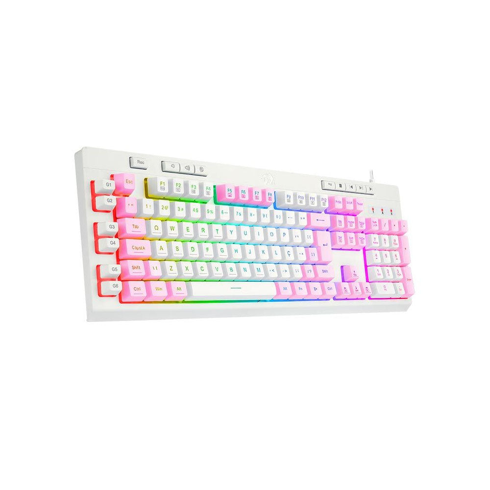 Teclado Gamer Membrana Redragon Shiva RGB Branco - K512WP-RGB - Rosa/Branco