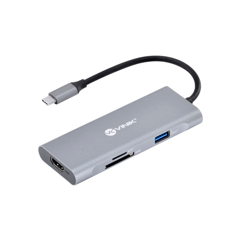 Hub Tipo C 3 Portas Usb 3.0 + Leitor de Cartão SD /TF + HDMI + Power Delivery 60w Vinik - HC-7
