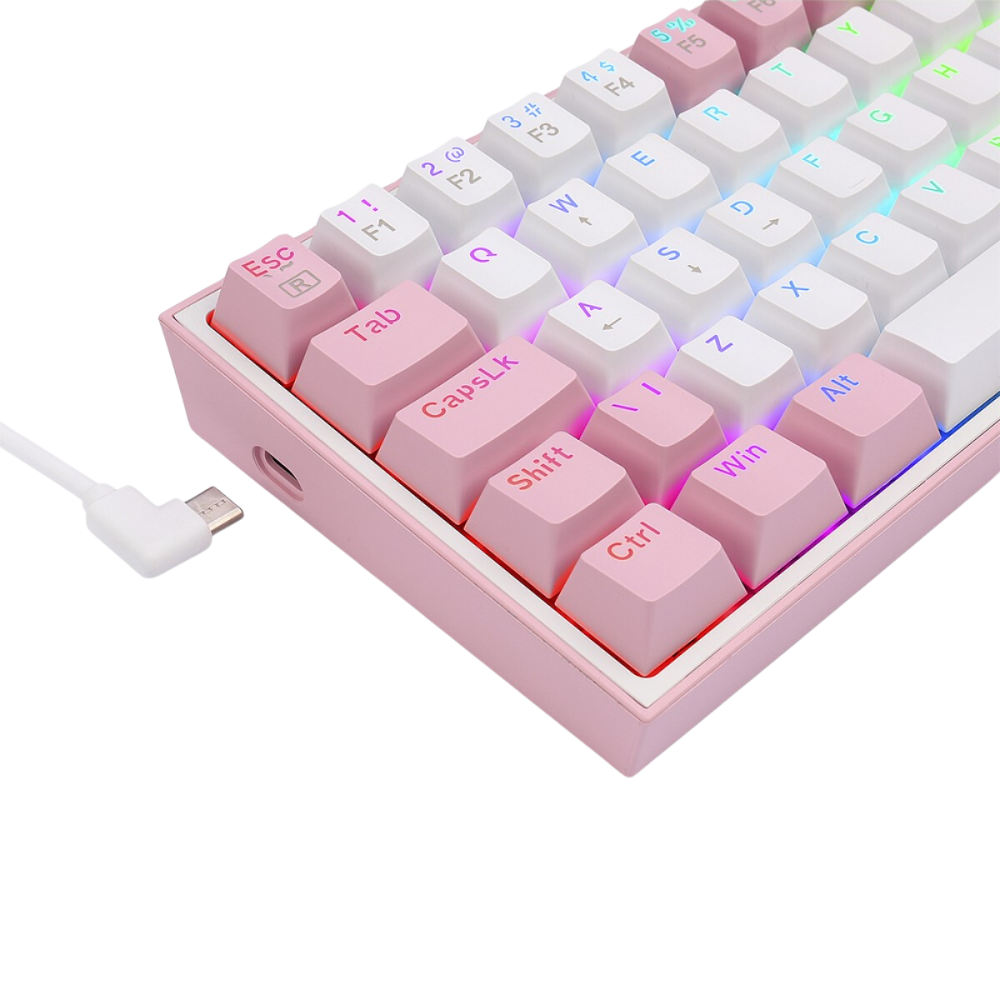 Teclado Gamer Mecânico Redragon Fizz Sakura Lollipop Branco Switch Blue - K617-RGB-WP