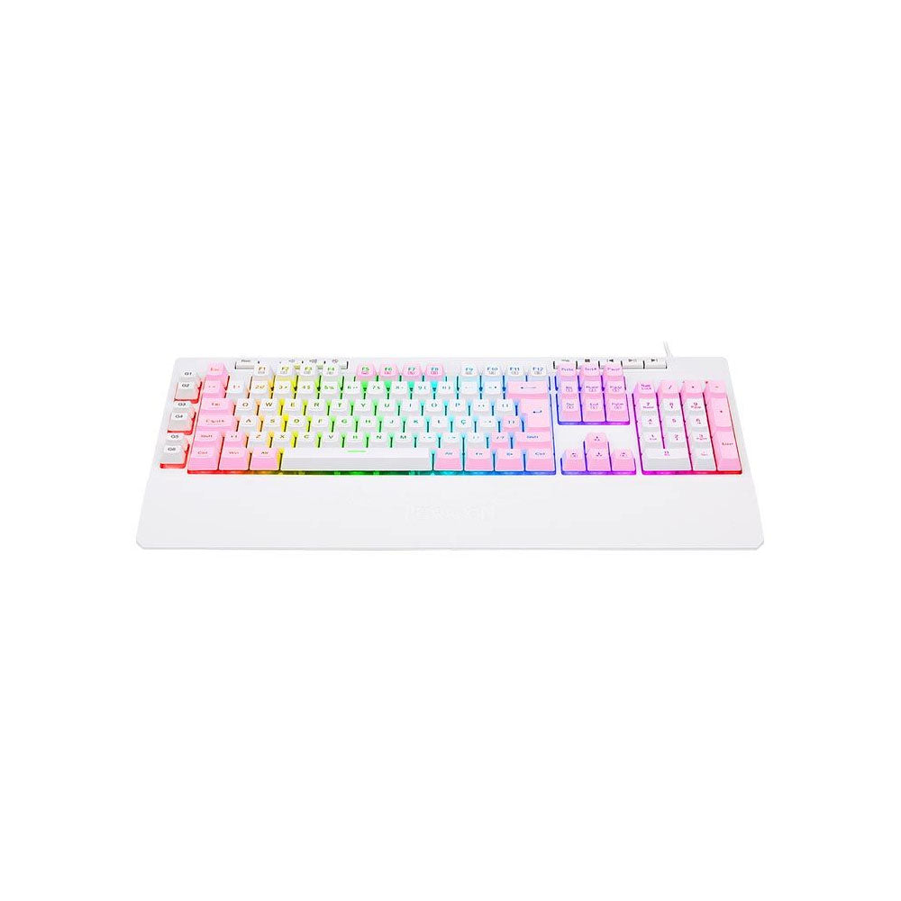 Teclado Gamer Membrana Redragon Shiva RGB Branco - K512WP-RGB - Rosa/Branco
