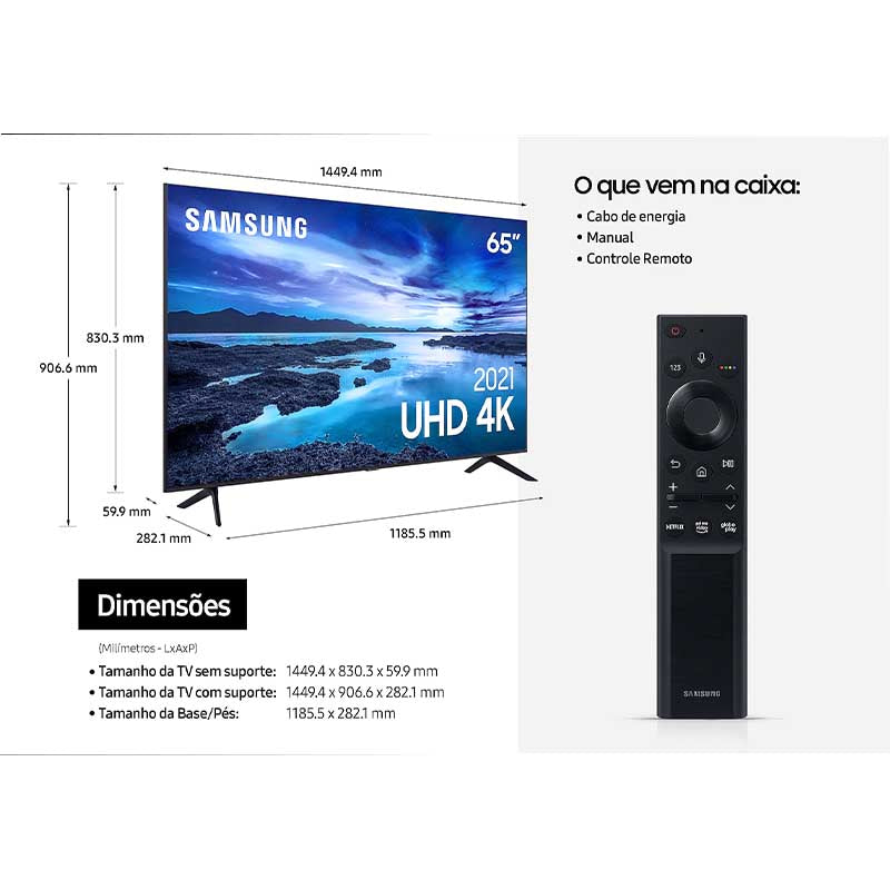 Smart TV Led Samsung 55" UHD 4K Wi-fi Bluetooth USB HDMI Alexa Integrada - 55AU7700