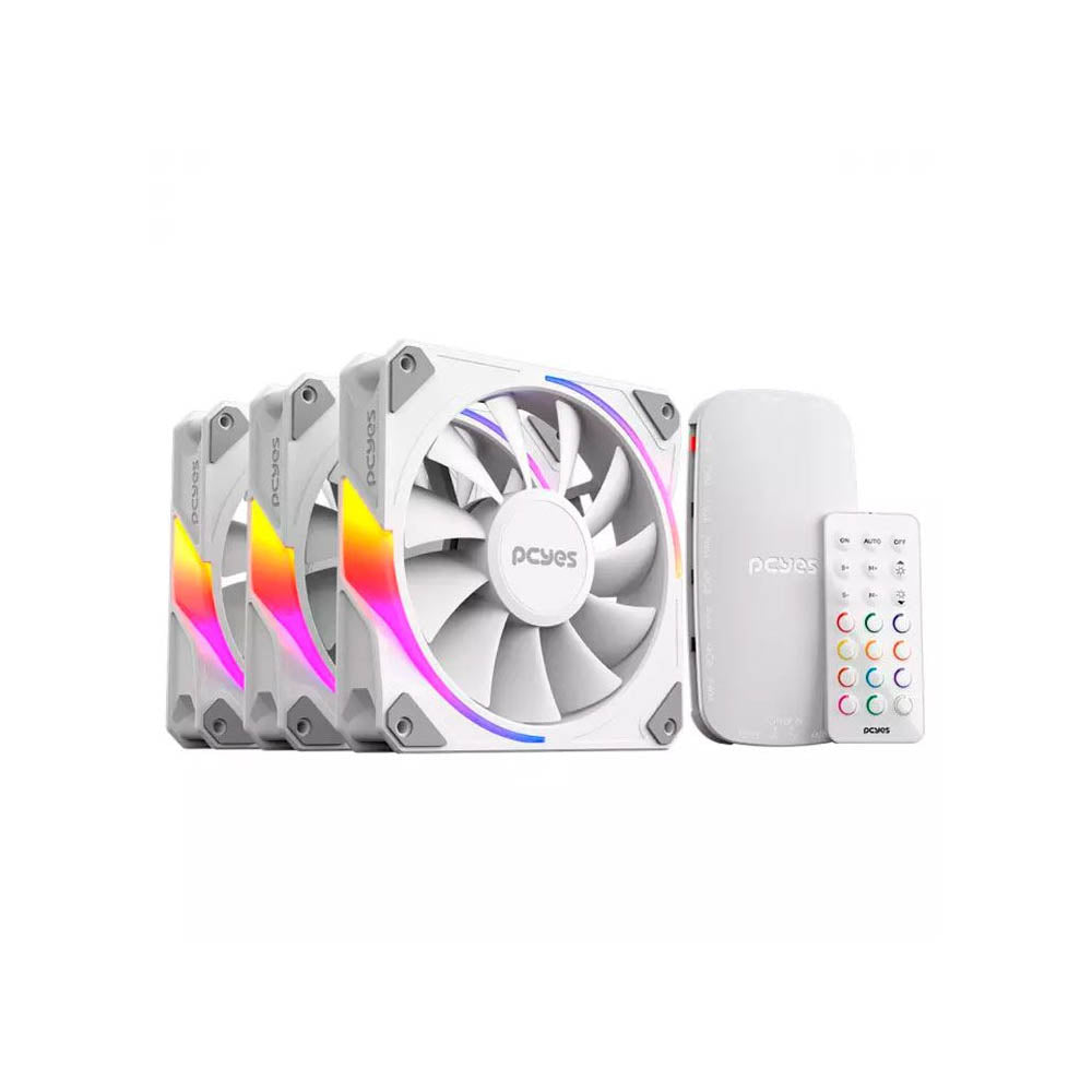 Kit 3x Cooler Fan Para Gabinete PCYes Sangue Frio 3 ARGB 120mm + Controladora - K3ARGBSF3WGBR