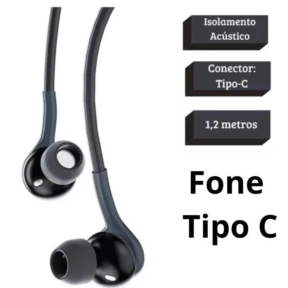 Fone De Ouvido Intra-Auricular Com Fio Tipo C aGOLD Preto - FN-A61