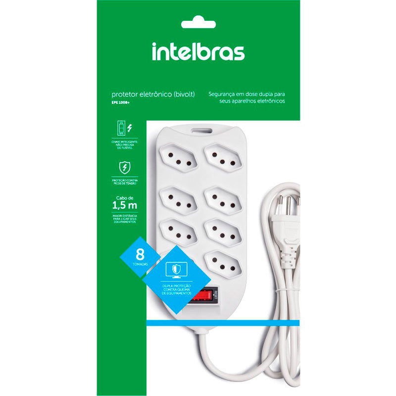 Filtro De Linha 8 Tomadas Intelbras Bivolt Chave 1.5 Mt Epe1008+ Branco - 4824003