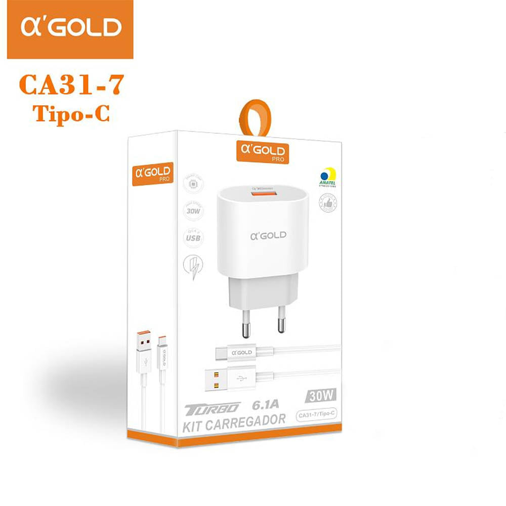 Carregador De Parede aGold Usb Tipo C Turbo 30W 6.1A - CA31-7
