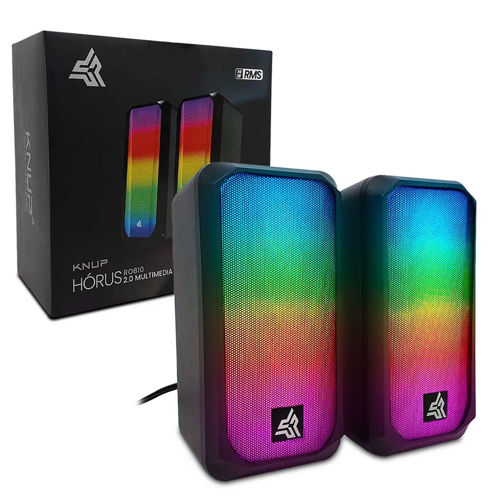 Caixa De Som Knup Horus 2.0 Multimidia 10W RMS C/ Led RGB Usb e P2 - KP-RO810